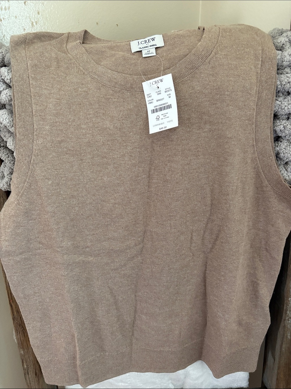 J. Crew Taupe Sleeveless V-Neck Knit Shell